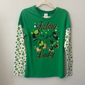 Disney Green Long Sleeve Kids Tee with Shamrock Print